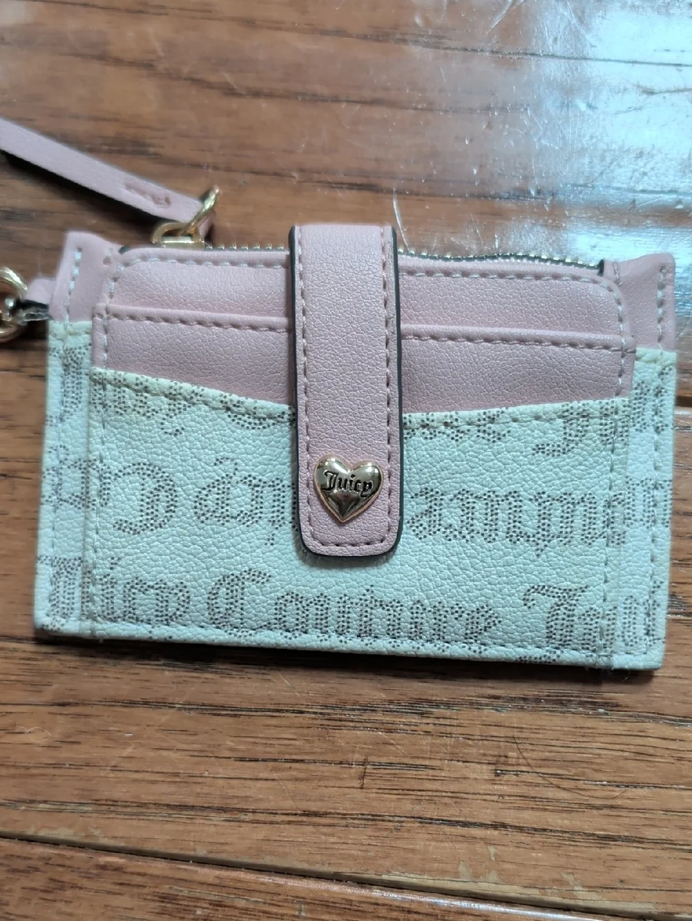 Juicy Couture Spring Fling Tab Pink Logo-Print Card Holder Keychain